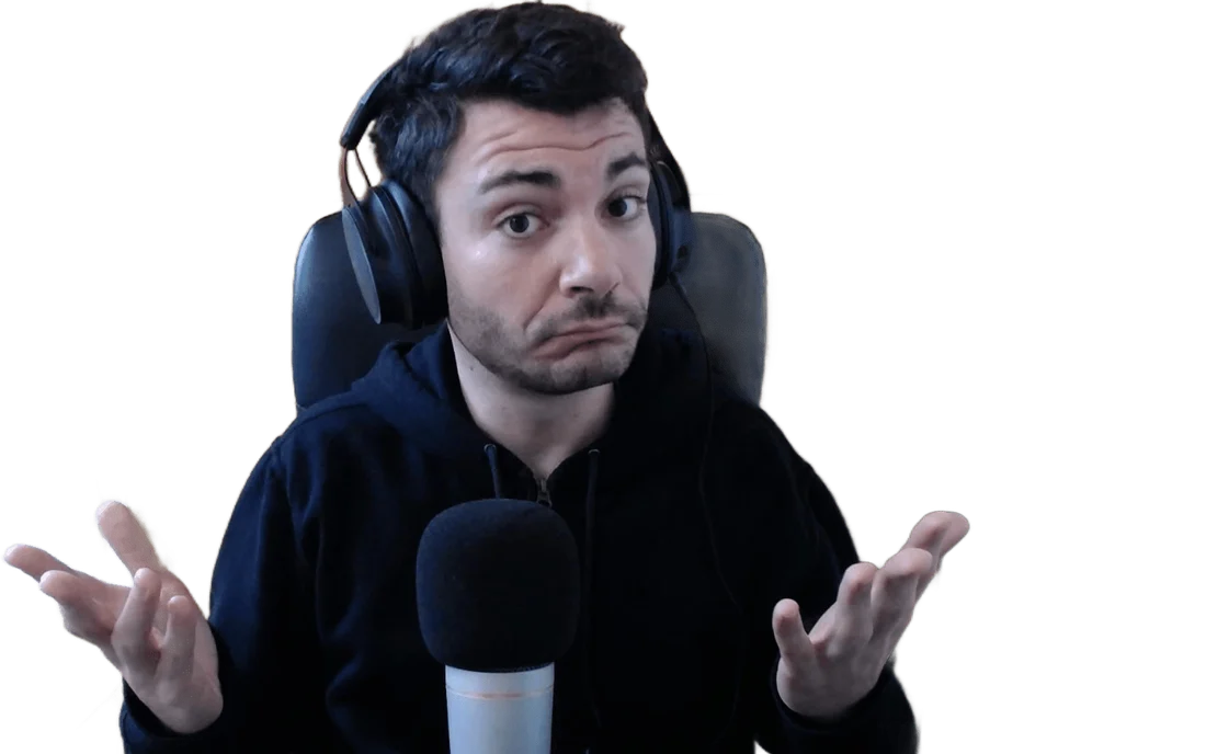 Héctor with headphones and microphone, recording the podcast